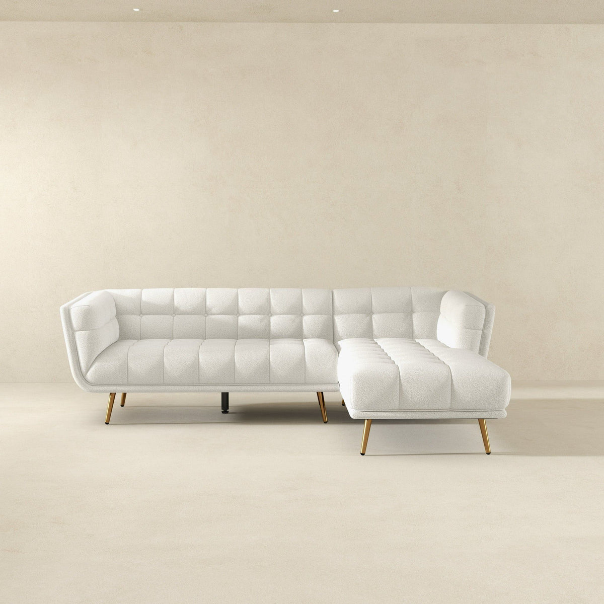 L Shape Sectional Sofa Tufted with Mid-Century Modern Design - Dark Gray or Beige