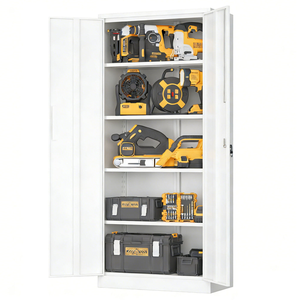 Steel Garage Storage Cabinet with Adjustable Shelves and Lock – Black or White