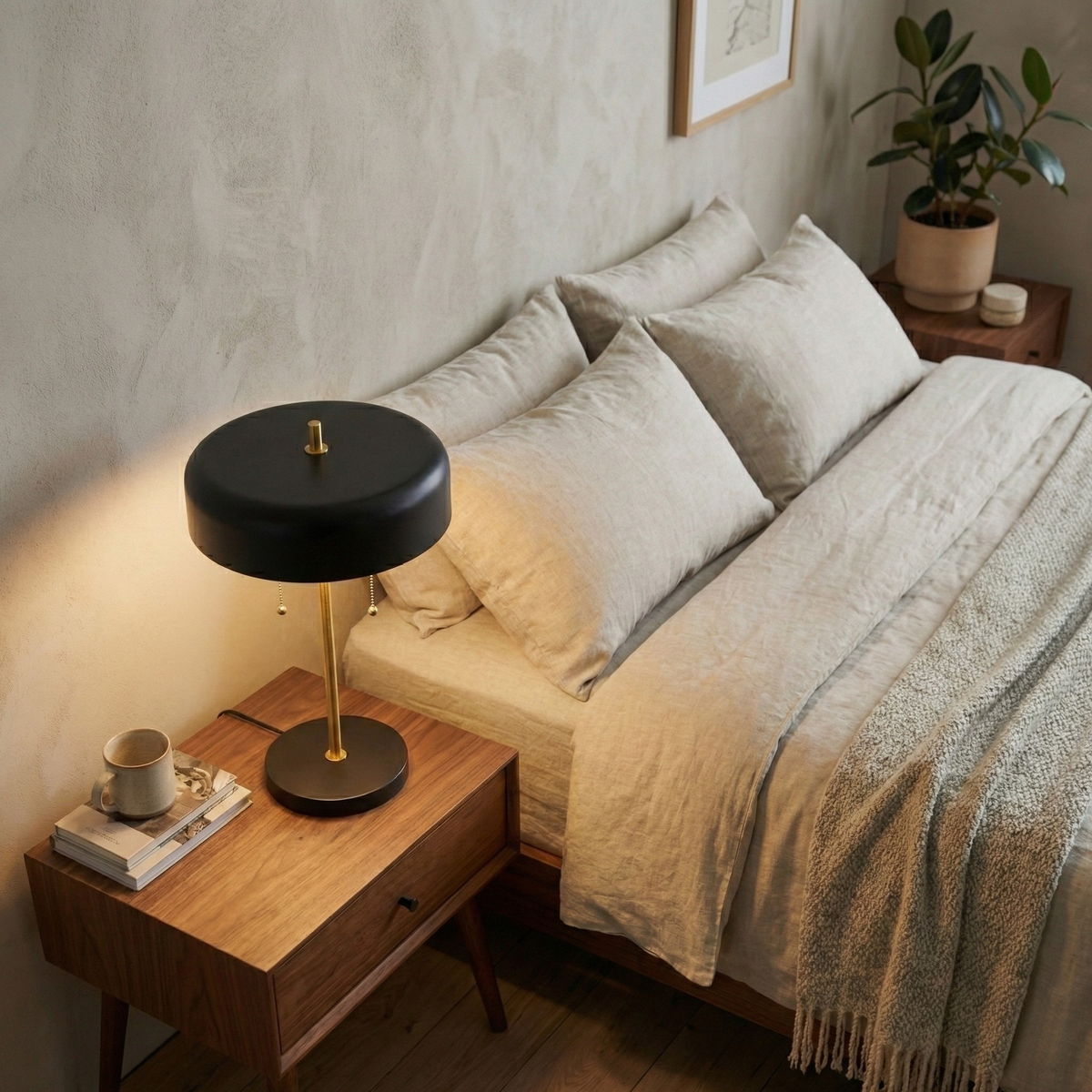 Nordic Creative Desk Bedside Table Lamp with Drum Shade - Black