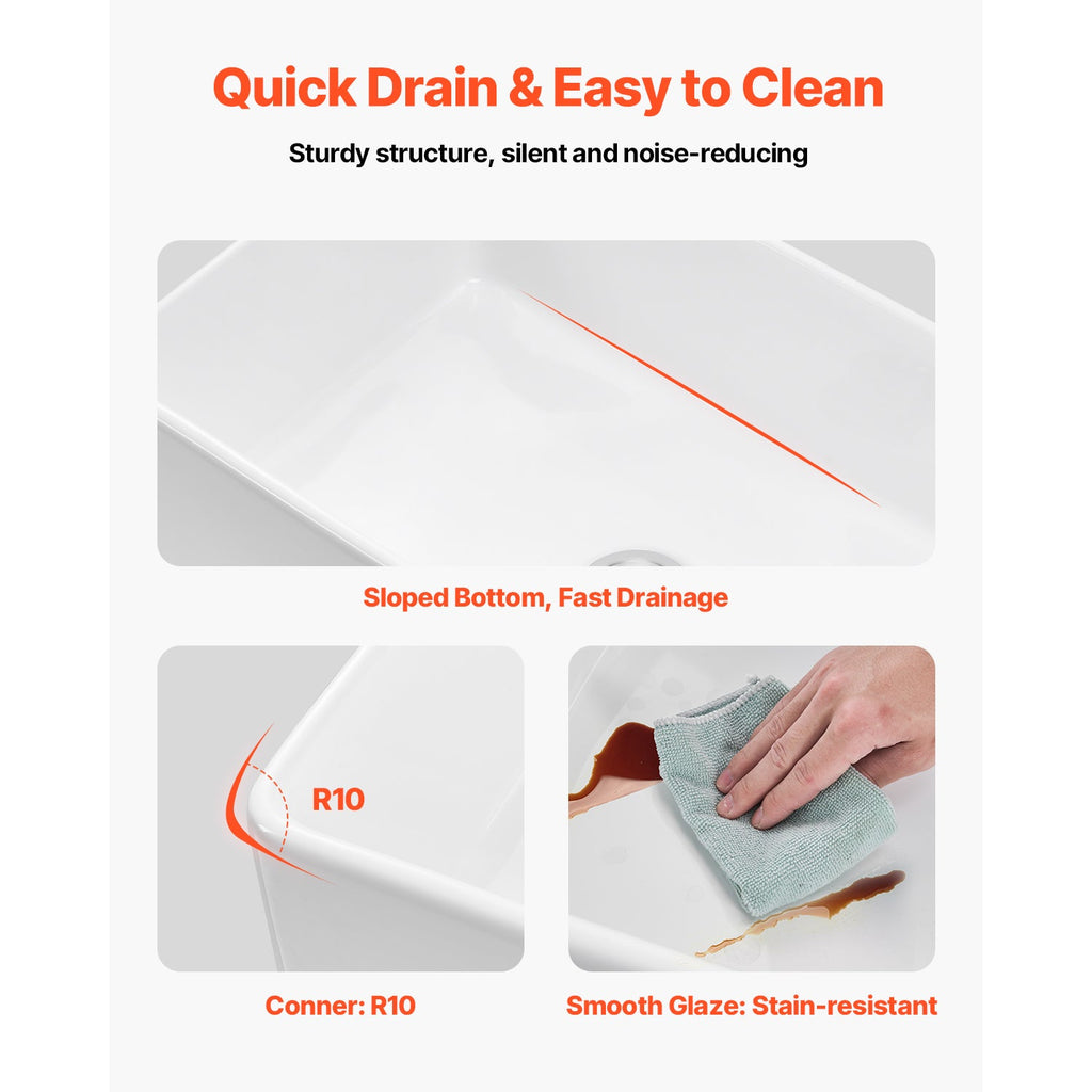 Farmhouse Sink Undermount Kitchen Single Bowl with Extra-Large Basin - White