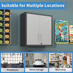 Metal Wall Mounted Tool Storage Cabinet with 2 Locking Doors and Adjustable Shelf - Gray or Black