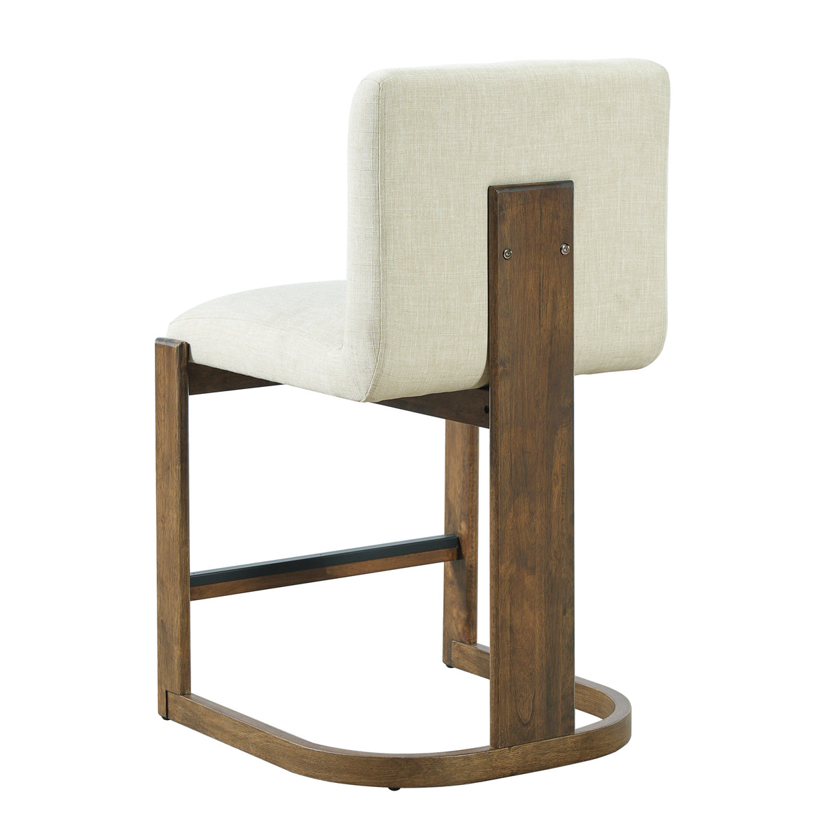 Modern Bar Stools Set of 2 with Plush Polyester Cushion - Walnut & Beige