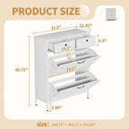 White Steel Shoe Cabinet with Flip Drawers - Adjustable Dividers