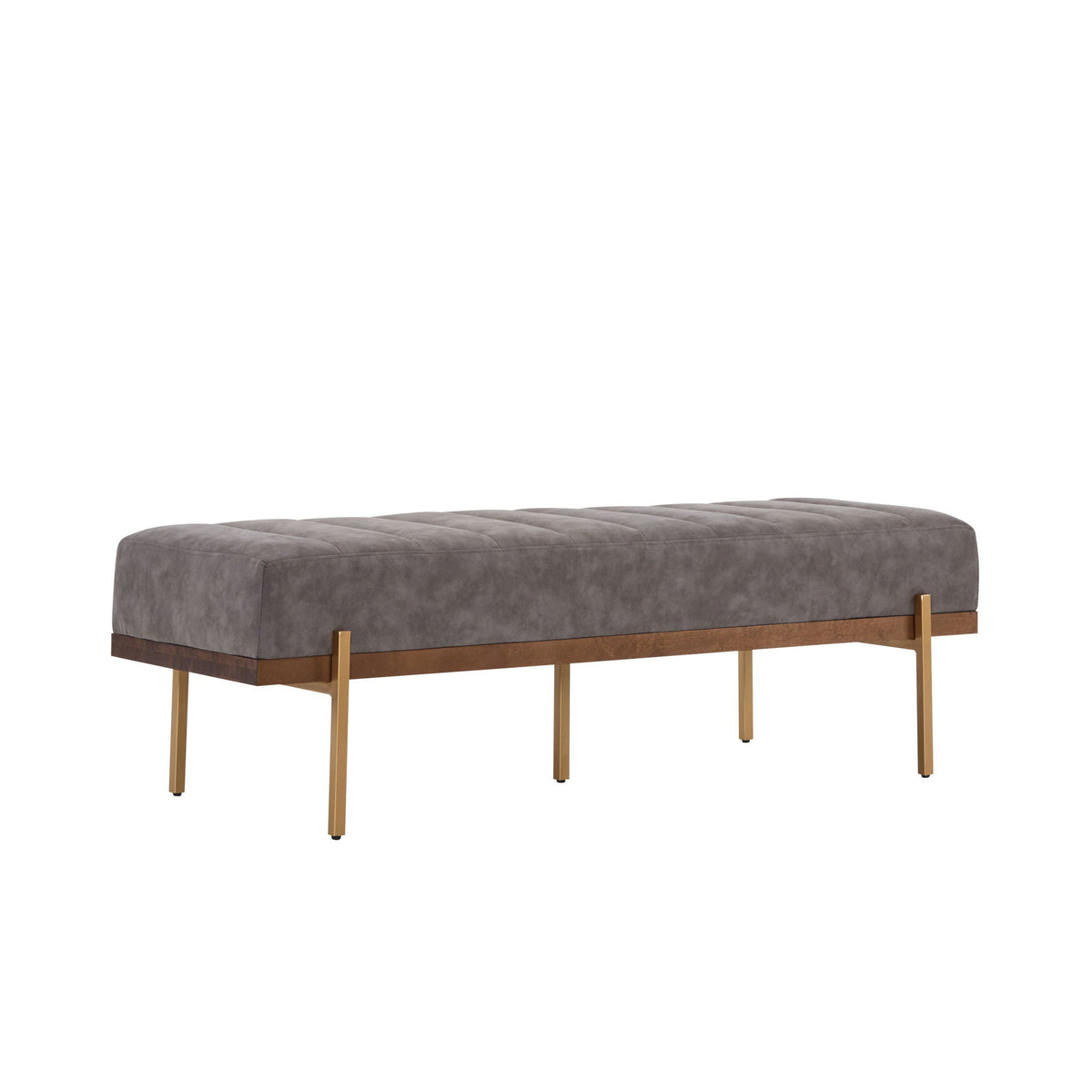Luxury Upholstered Ottoman Bench with Channel Tufting and Metal Base - Gray