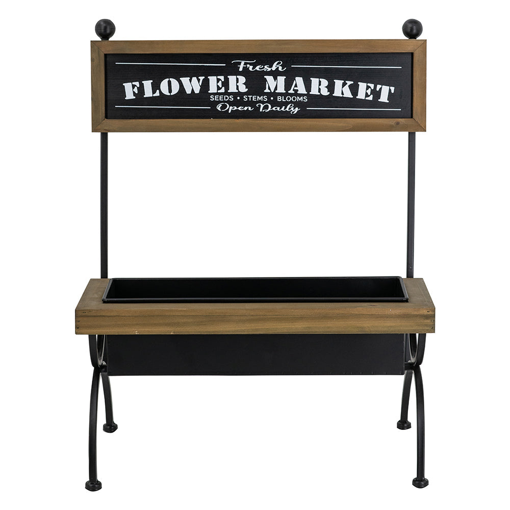 Rustic Planter Garden Pot with Metal & Wood Frame - Black Brown