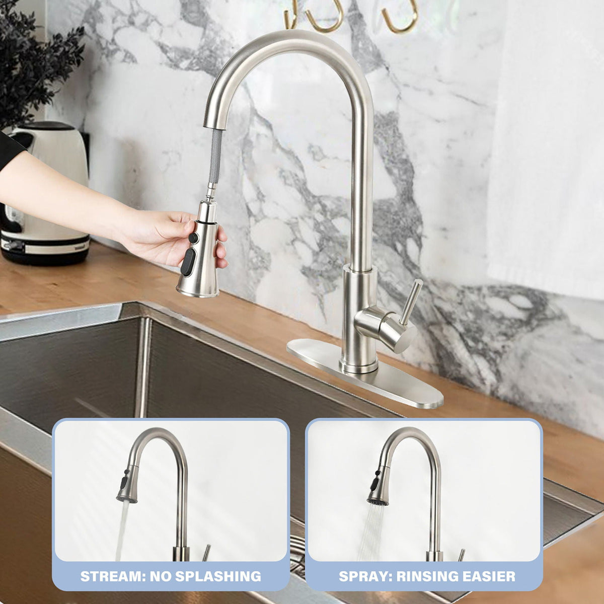 Classic High Arc Kitchen Faucet with Pull Down Sprayer - Brushed Nickel