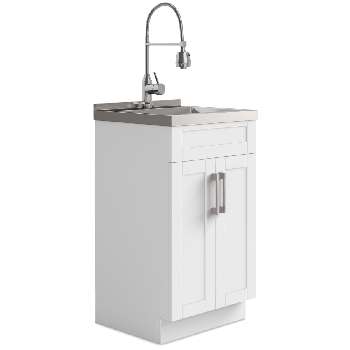 Deluxe Laundry Cabinet with Stainless Steel Sink and Faucet - White