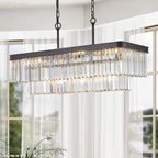 Rectangular Crystal Chandelier with Adjustable Height - Black Iron & Crystal