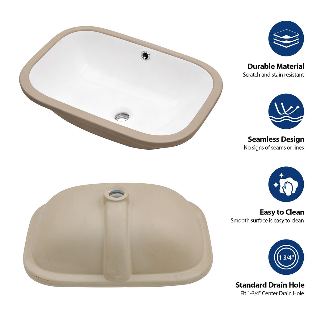 Modern Ceramic Undermount Bathroom Sink with Overflow - White or Black