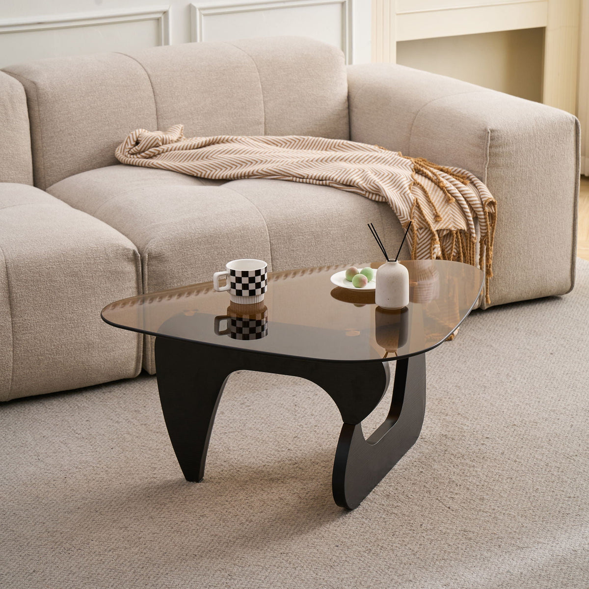 Modern Center Coffee Table with Tempered Glass Top - Light Brown, Black, Dark Brown