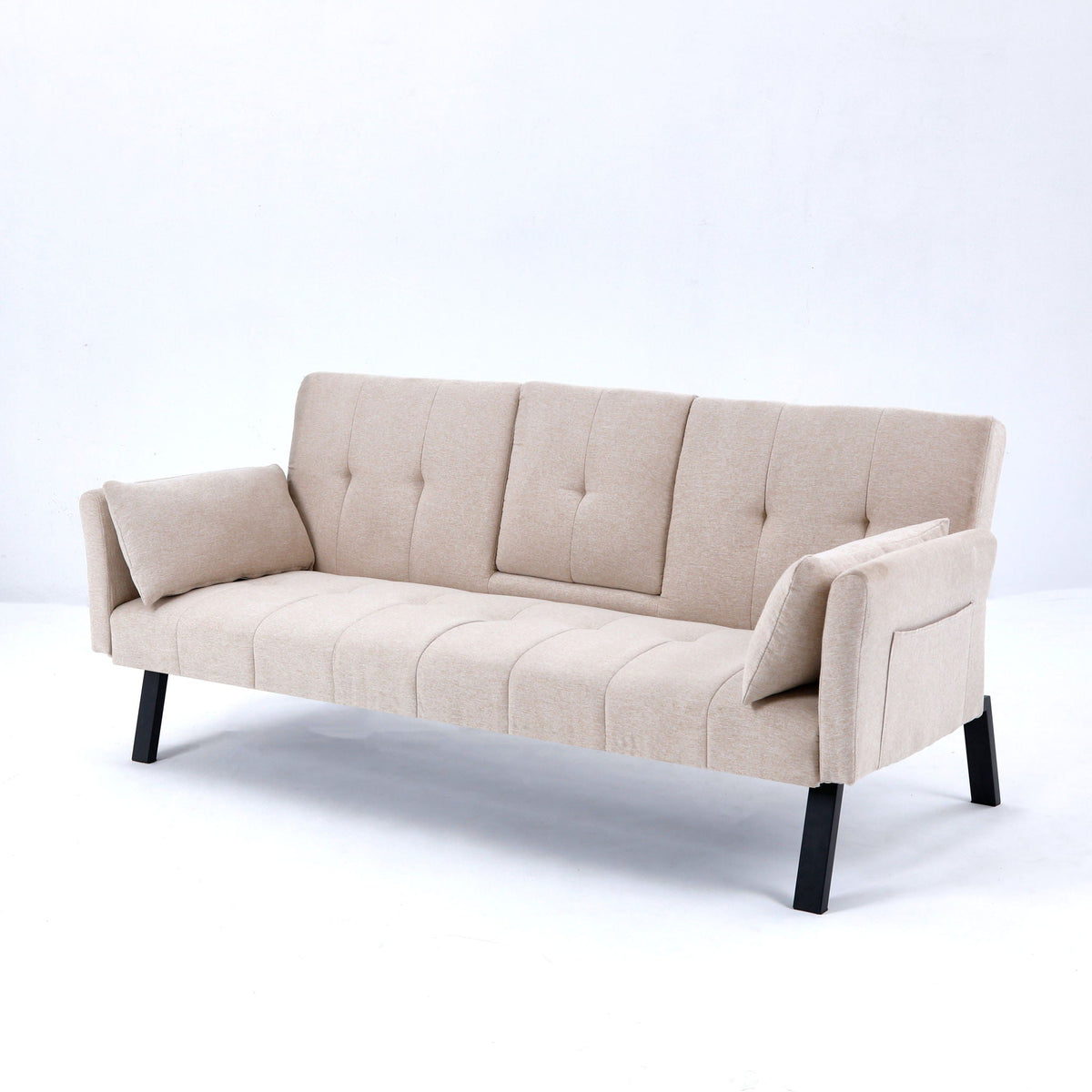 Foldable Sofa Bed with Cup Holder and Solid Wood Frame - Multiple Colors