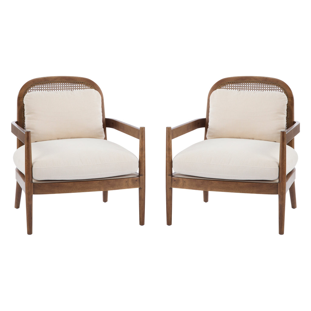 Mid-Century Modern Accent Chairs with Solid Wood & Rattan Back - Set of 2