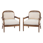 Mid-Century Modern Accent Chairs with Solid Wood & Rattan Back - Set of 2