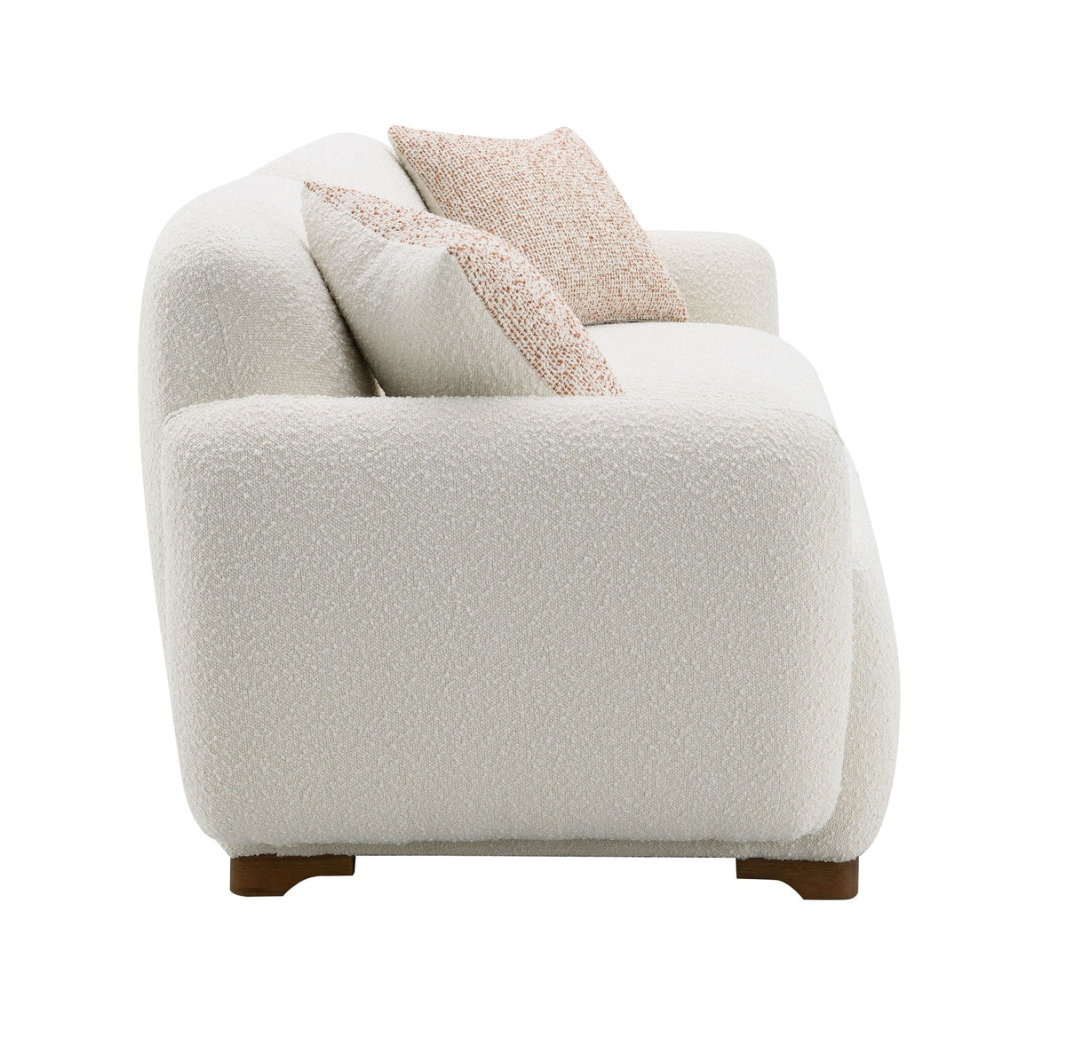 Beige Boucle Stationary Sofa with 2 Toss Pillows