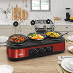 Triple Slow Cooker Buffet Food Warmer with 3 Removable Pots - Red or Blue
