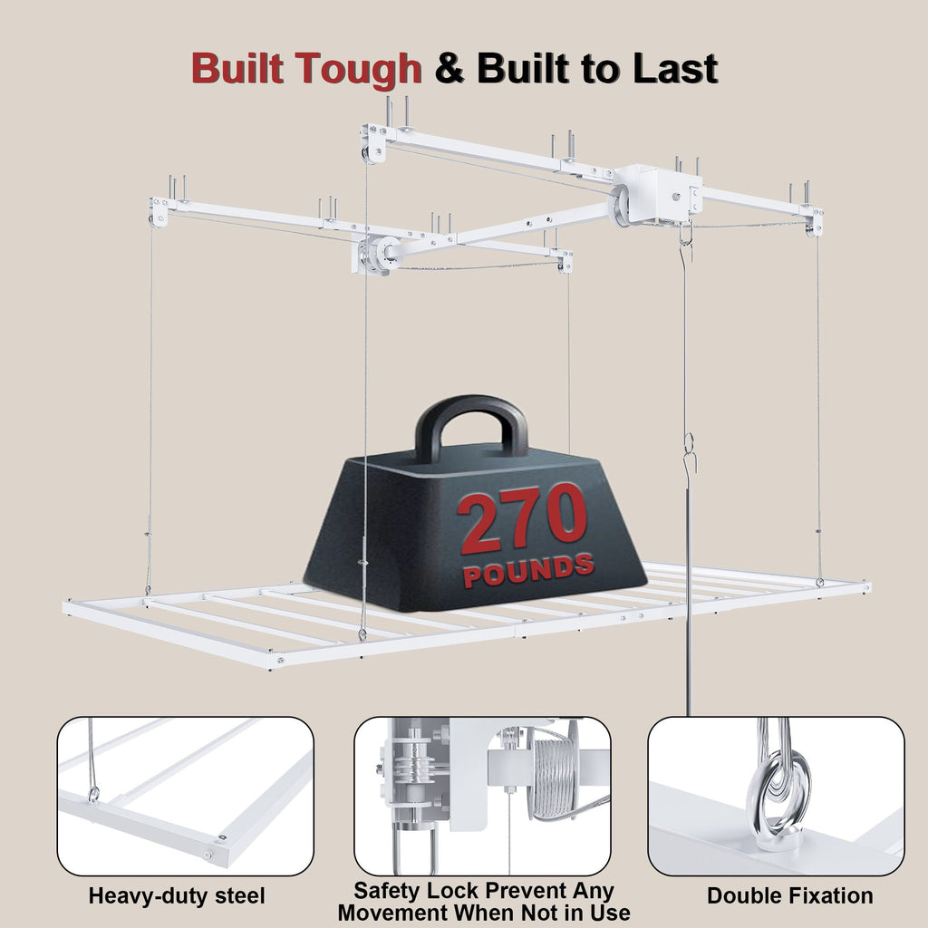 Overhead Garage Storage Rack with Crank System - Black or White