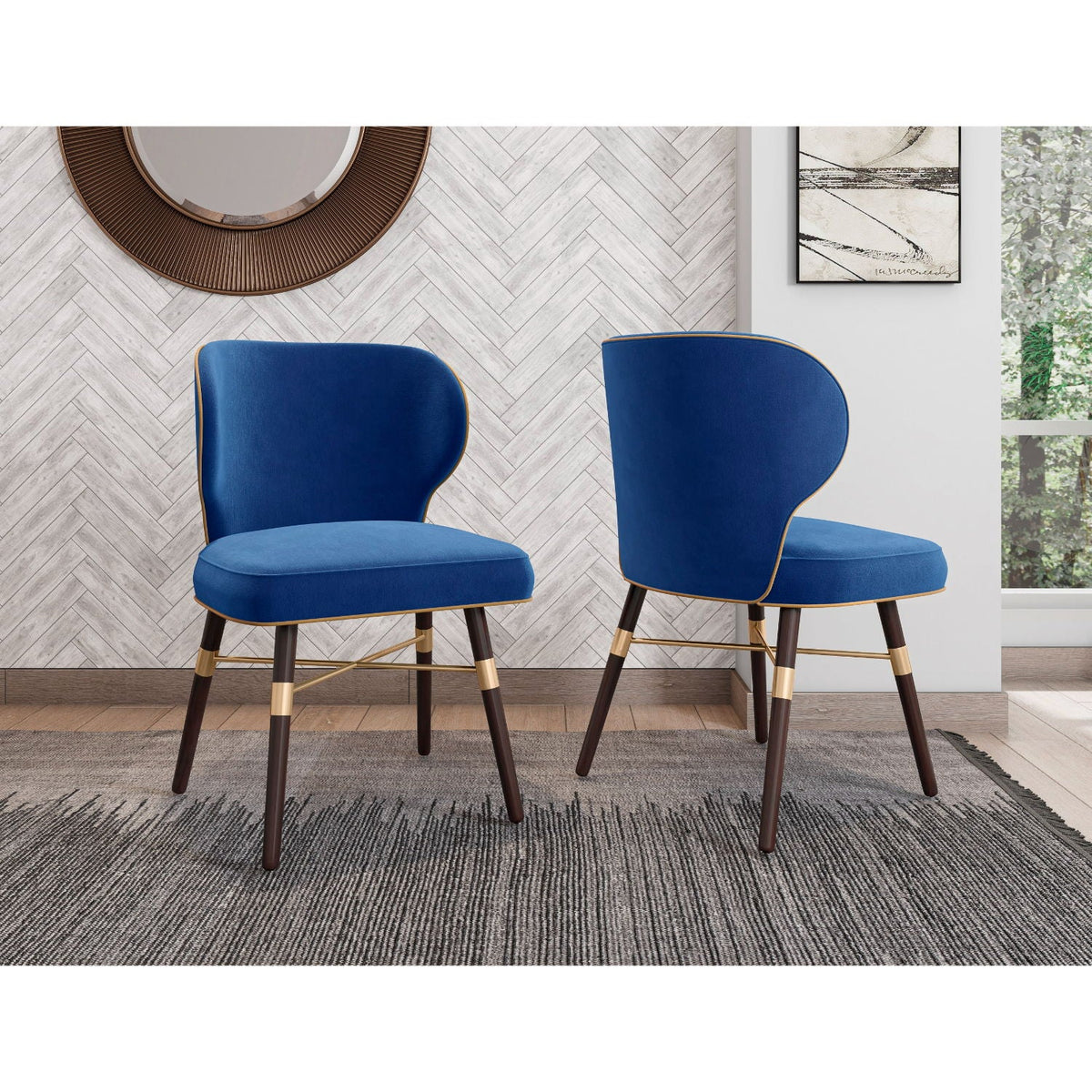 Strine Dining Chair with Wood Frame and Modern Upholstery - Available in Dark Gray or Blue
