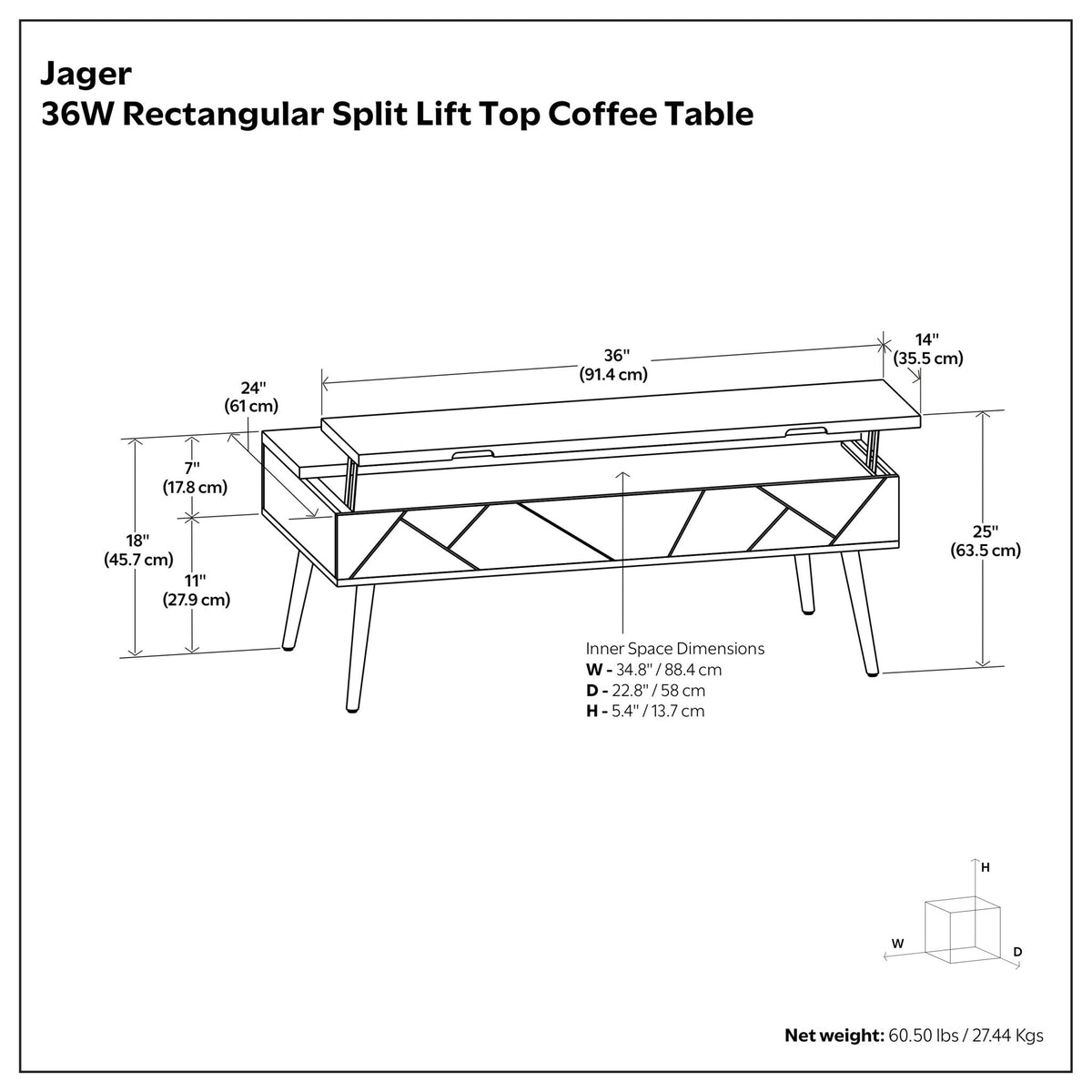 Handcrafted Lift Top Coffee Table with Storage - Light Brown