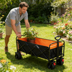 Large Capacity Folding Outdoor Wagon Cart with Extender - Black & Orange