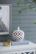 Ceramic Lidded Jar with Lattice Design - White