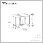 Brown 3 Door Sideboard Buffet with Adjustable Shelves - Teak Finish