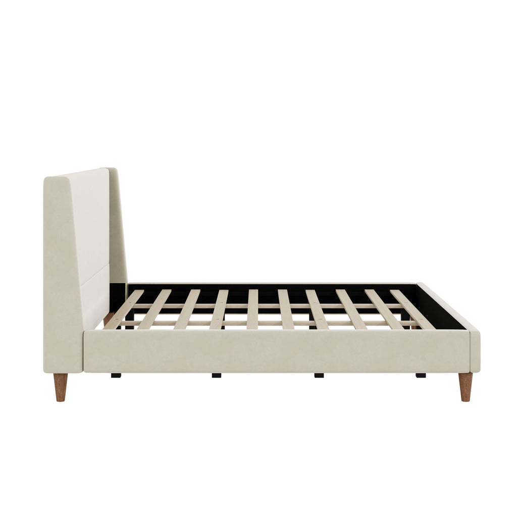 Modern Upholstered Platform Bed with Wingback Headboard – King, Beige