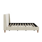 Modern Upholstered Platform Bed with Wingback Headboard – King, Beige