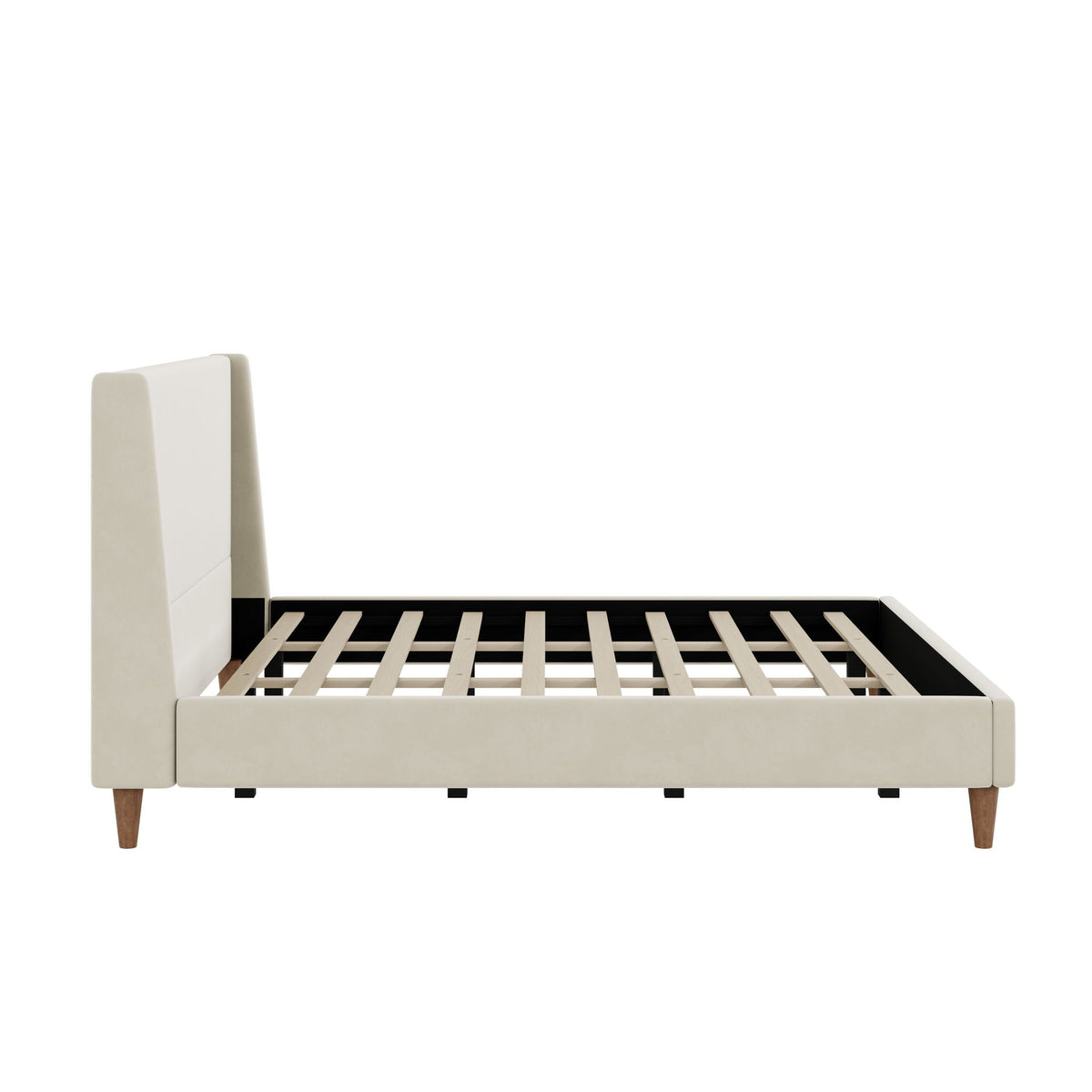 Modern Upholstered Platform Bed with Wingback Headboard – King, Beige