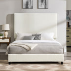 Queen Upholstered Headboard Platform Bed with Solid Wood Frame - White