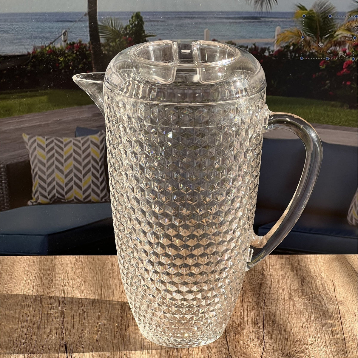 Diamond Cut Unbreakable Plastic Water Pitcher with Lid - Clear Acrylic