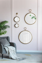 Gray Circle Wall Mirror with Iron Frame - Modern Accent for Living Room