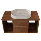 Wall-Mounted Bathroom Vanity with Ceramic Sink - Solid Wood, Floating Design
