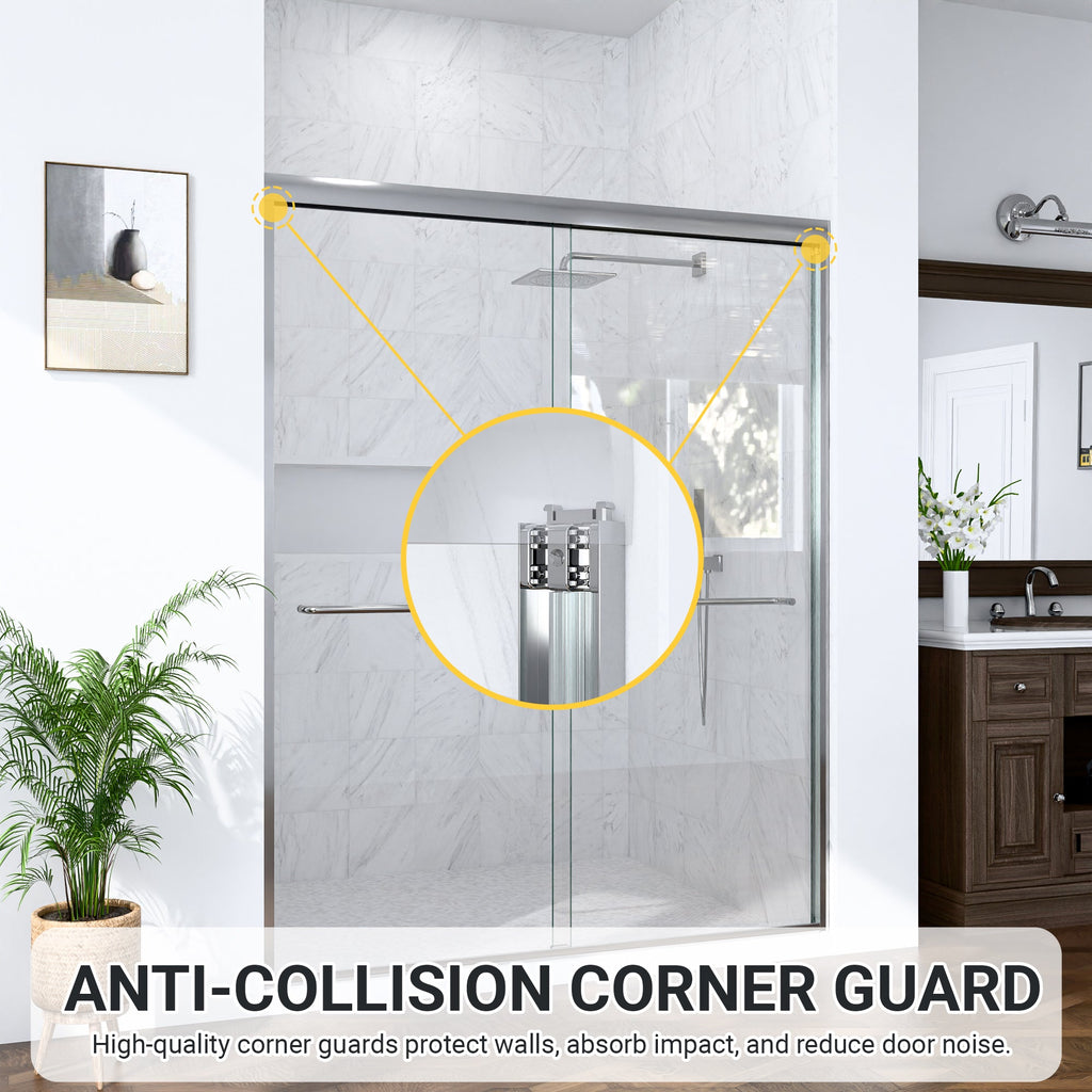 Semi-Frameless Double Sliding Shower Door with Tempered Glass - Clear