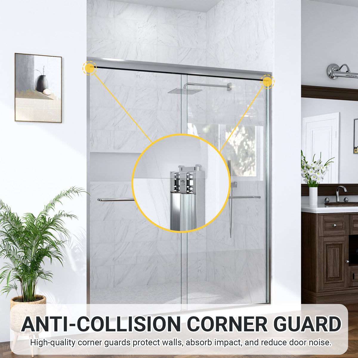 Semi-Frameless Double Sliding Shower Door with Tempered Glass - Clear