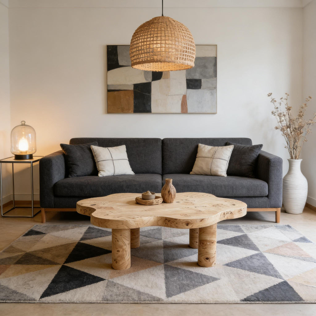 Cloud Shaped Coffee Table with 4 Round Legs - White, Black, or Light Brown