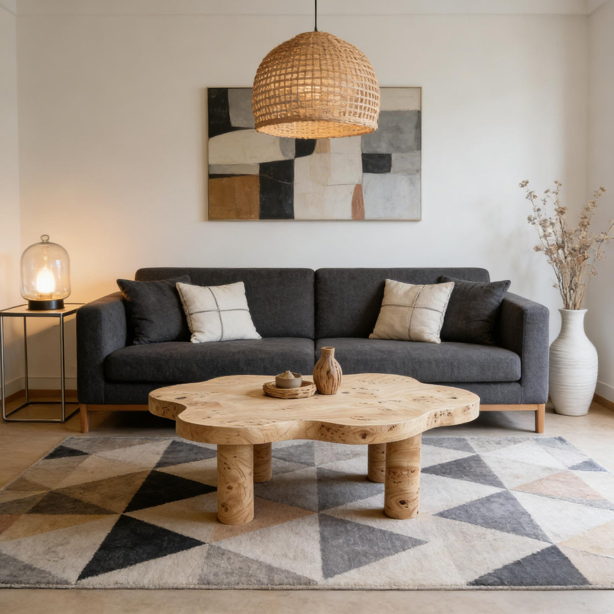 Cloud Shaped Coffee Table with 4 Round Legs - White, Black, or Light Brown