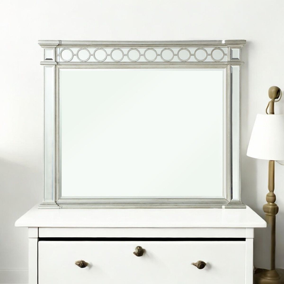 Mirrored Designed Mirror with Beveled Edge - Silver