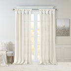 Twist Tab Lined Window Curtain Panel with Faux Silk Sheen - White