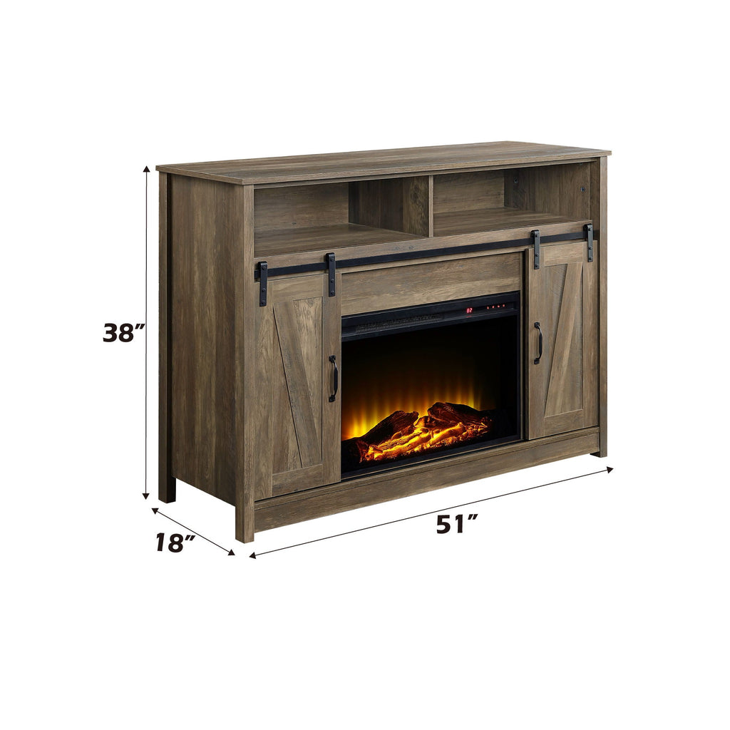 Oak Fireplace with Shelf Storage - Electric Heating, 4777 BTU
