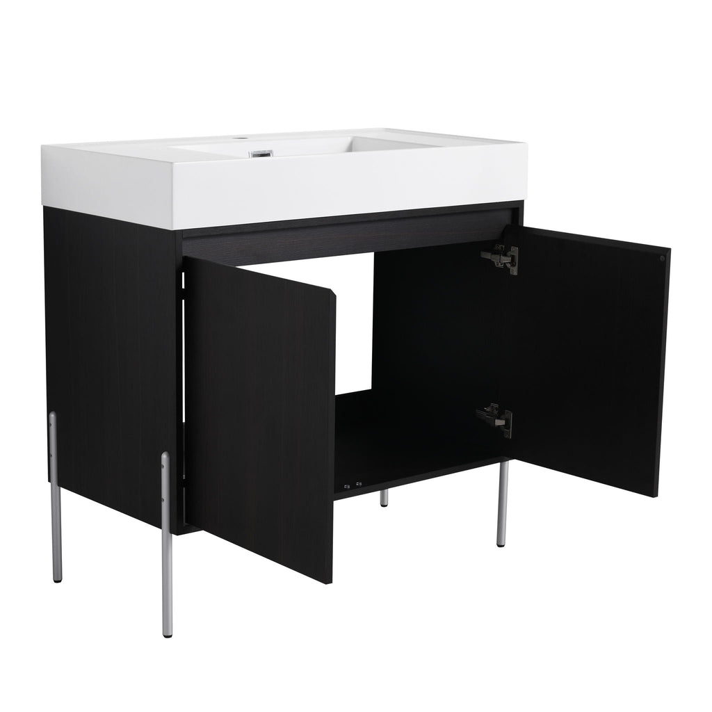 Freestanding Bathroom Vanity With Resin Sink And Storage Cabinet
