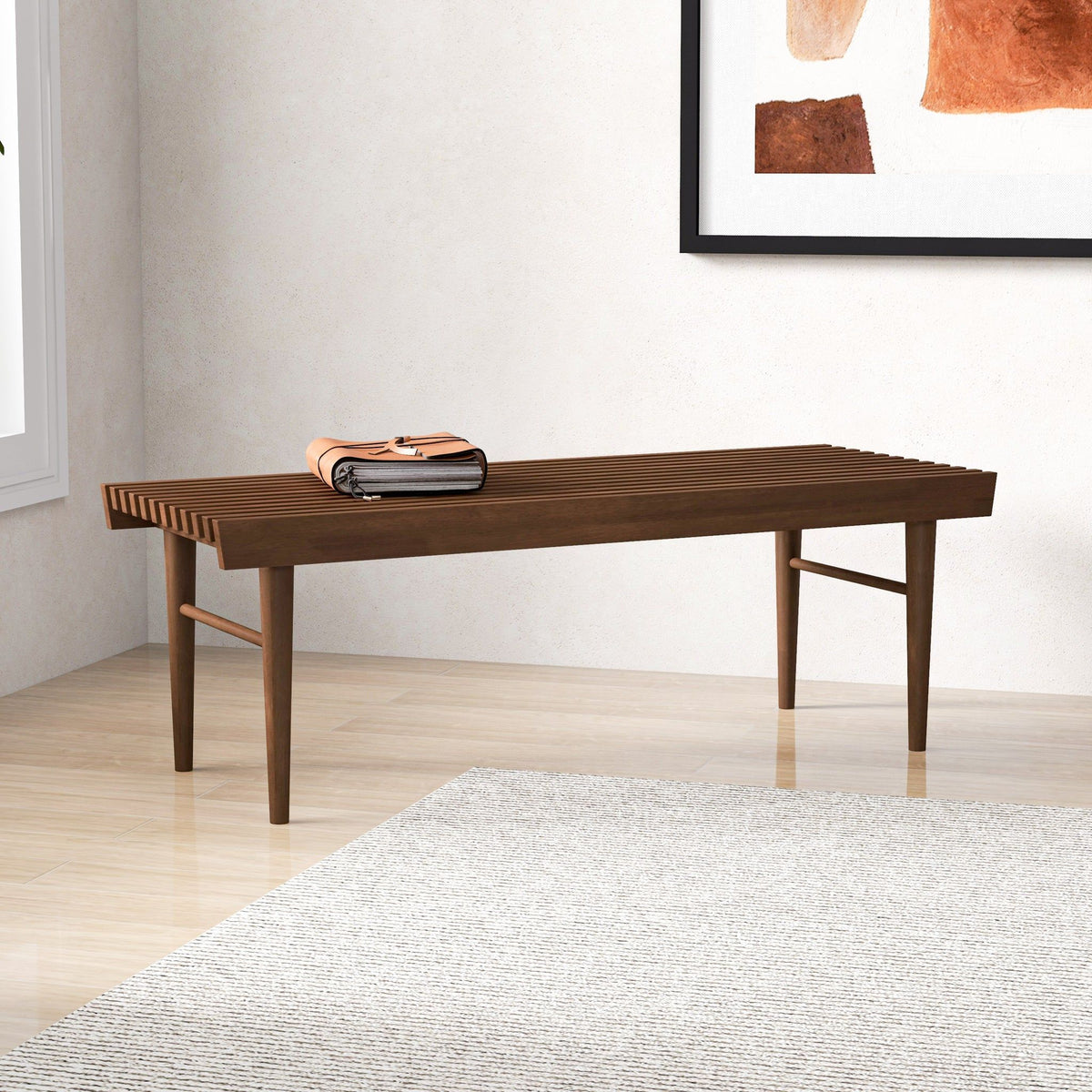 Dark Brown Wood Accent Bench with Solid Wood Frame - Mia