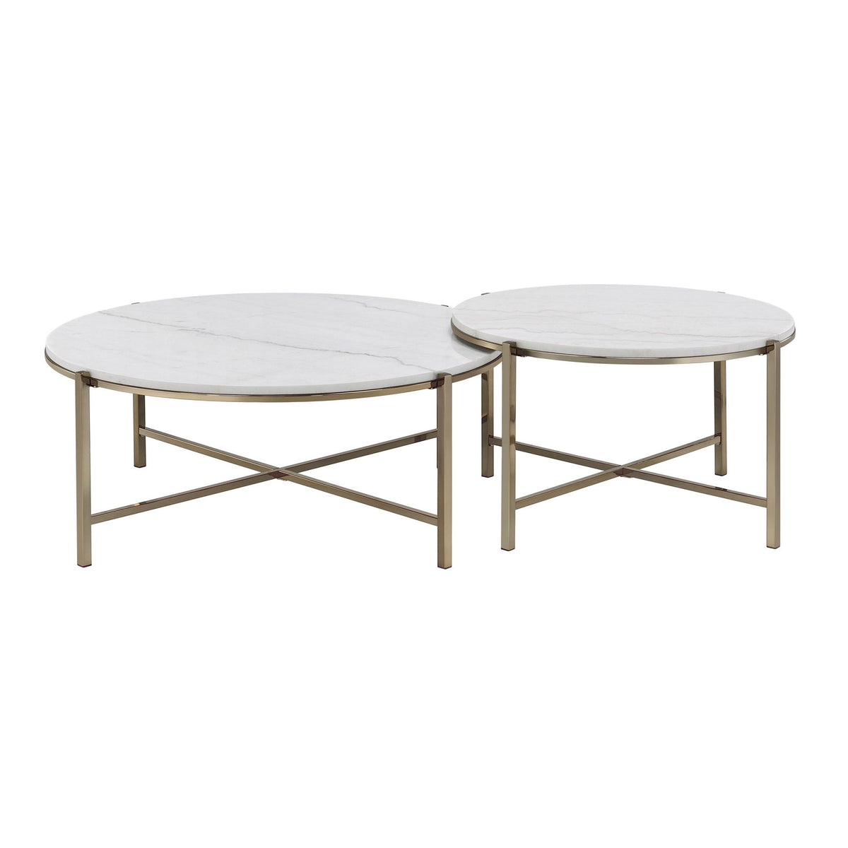 Marble Top Nesting Table Set with Metal Frame - White