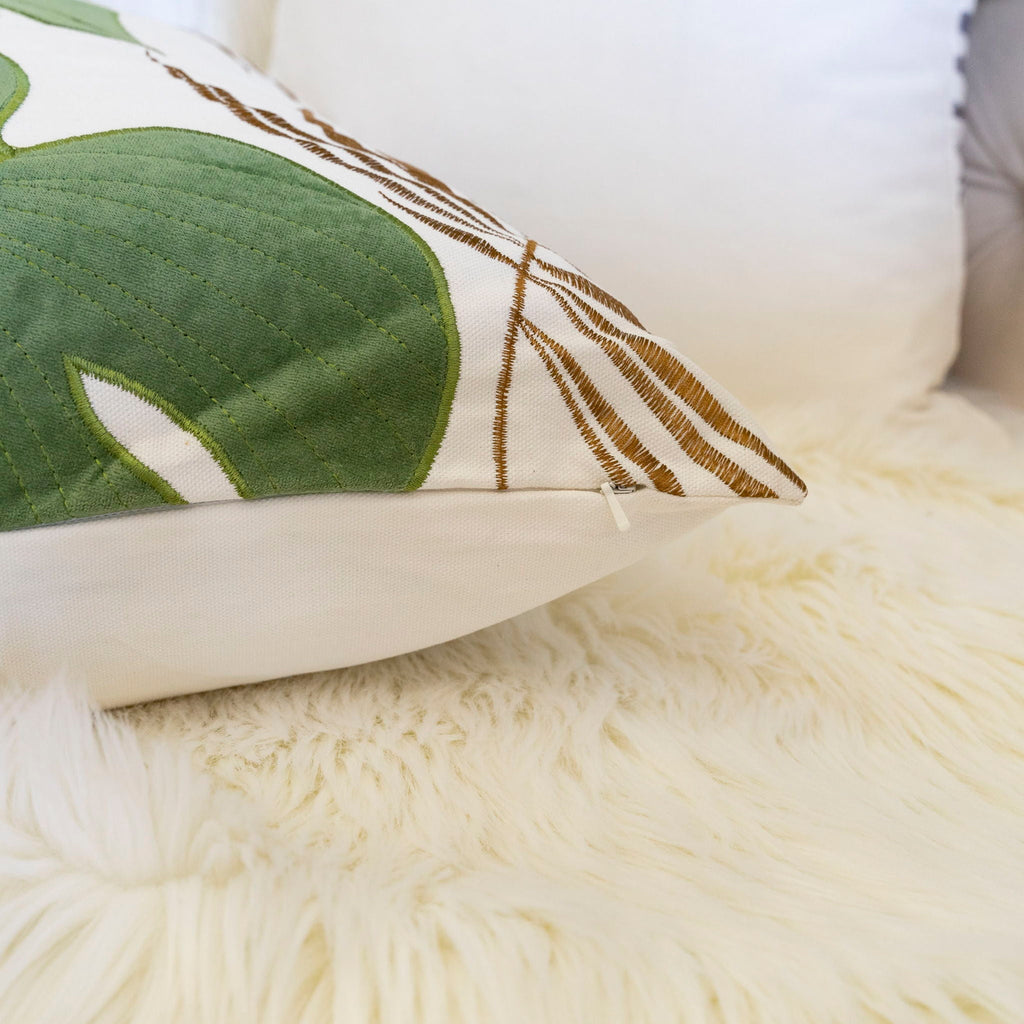Autumn Vibes Leaf Accent Pillow with Soft Texture - Green, Dark Gray, Light Blue, Yellow, Orange