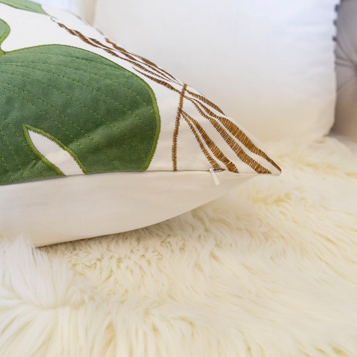 Autumn Vibes Leaf Accent Pillow with Soft Texture - Green, Dark Gray, Light Blue, Yellow, Orange