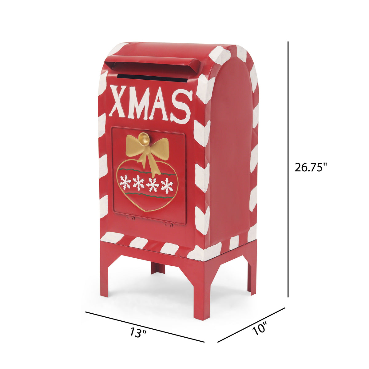 Red Iron Christmas Mailbox Decoration with Sturdy Iron Construction - Red
