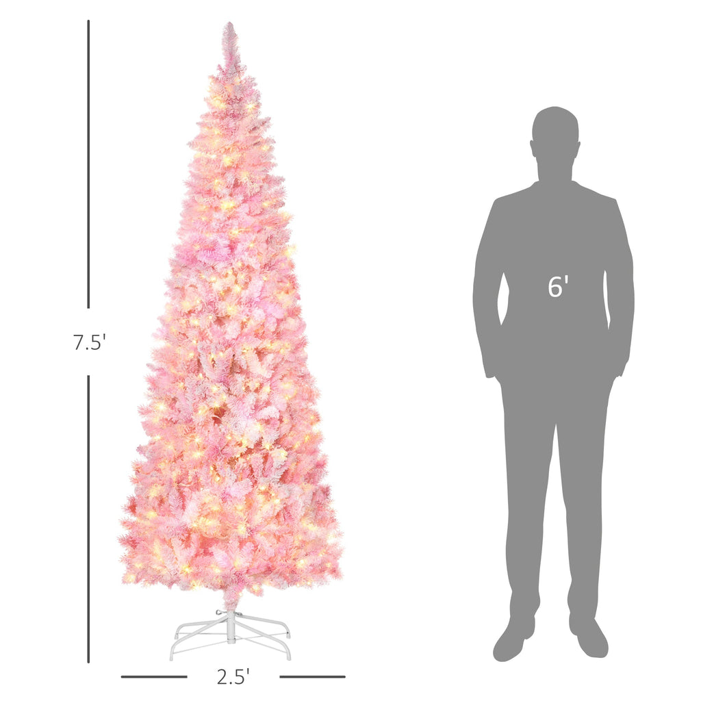 Prelit Snow Flocked Artificial Christmas Tree with LED Lights - Pink, 7.5ft