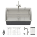Brushed Nickel Drop-In Kitchen Sink with Pull-Out Faucet and Soap Dispenser - Gray