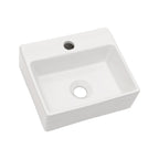 Ceramic Rectangle Wall Mount Bathroom Sink with Single Faucet Hole - White