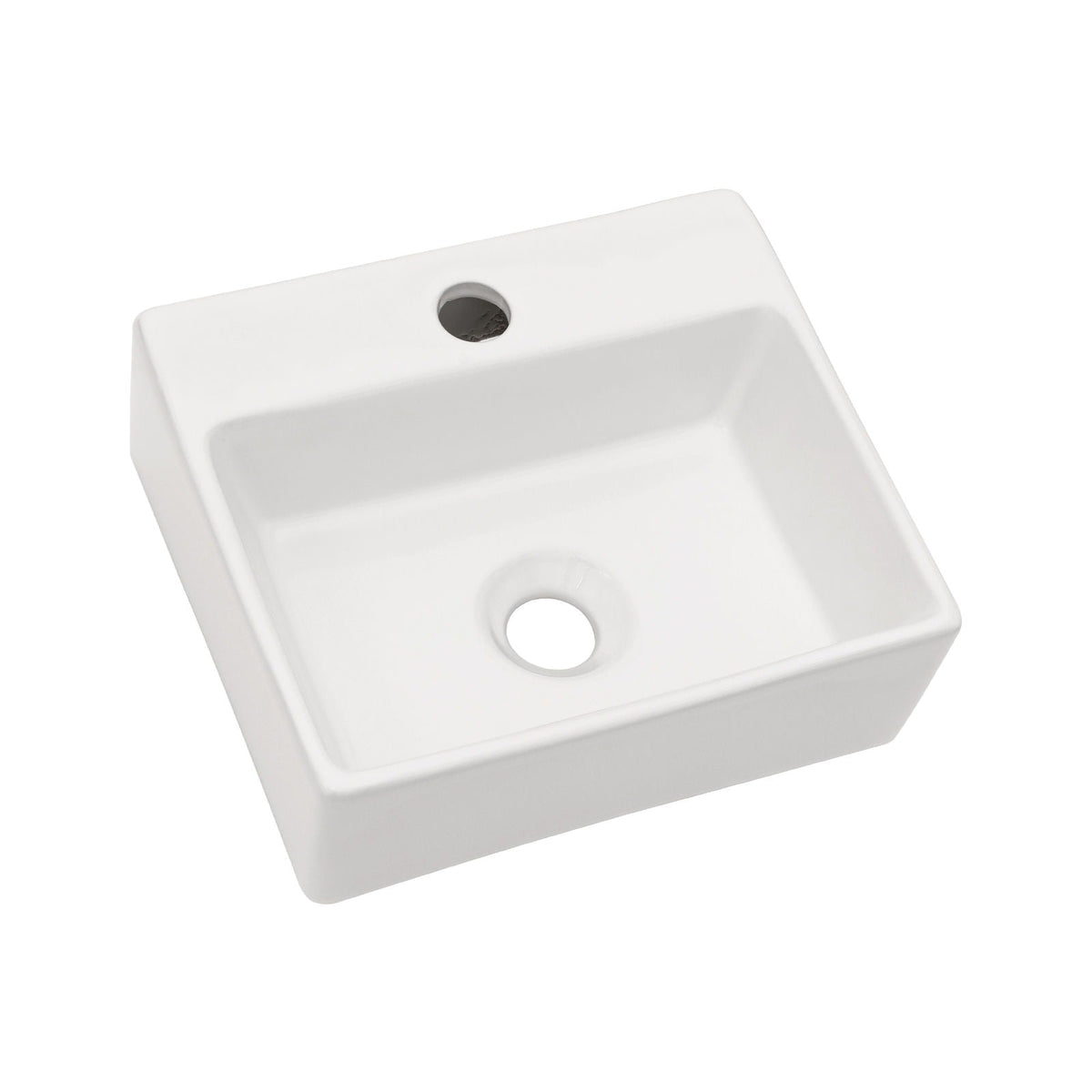 Ceramic Rectangle Wall Mount Bathroom Sink with Single Faucet Hole - White