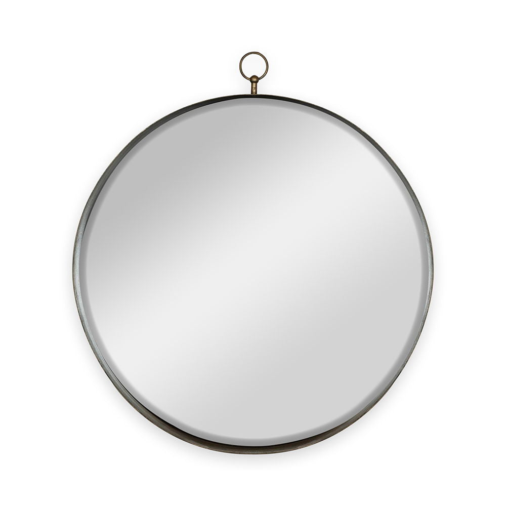 Round Mirror with Iron Frame - Gray